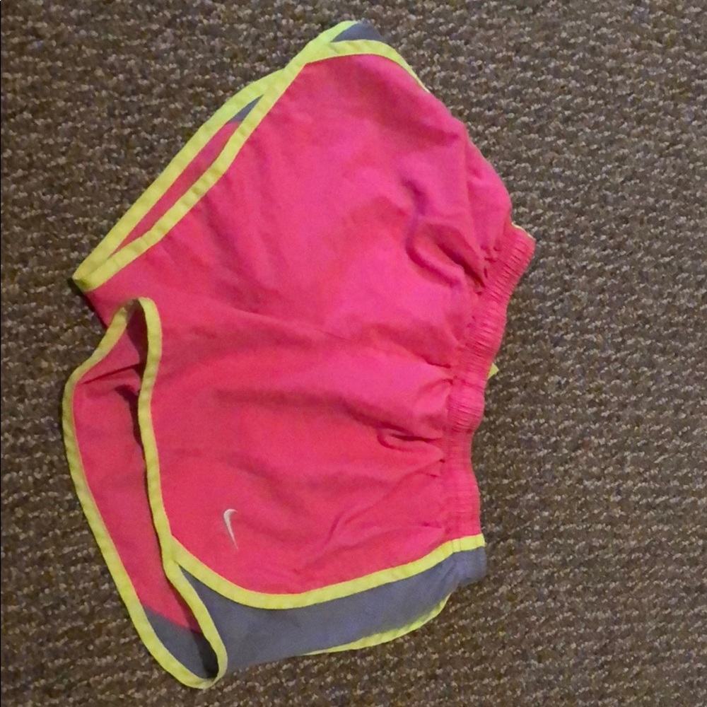 Girls medium Nike shorts pink yellow and grey